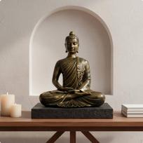 Meditating Buddha Sculpture Antique Finish Seated Figurine Handcrafted Meditation Decor gray