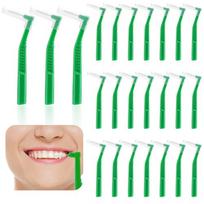 Interdental Brushes 25 Pcs L-Shaped 0.8mm Soft Bristles Plaque Removal Between Teeth Gums - Dental Hygiene Tool for Daily Oral Care žalia