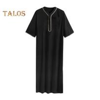 Vyriškas kaftano chalatas, vientisos spalvos, vidutinio rankovių, ilgas, V formos kaklo, abajos maldos apranga, ihram chalatas, skirtas kasdieniam vasaros dėvėjimui XXXL juoda