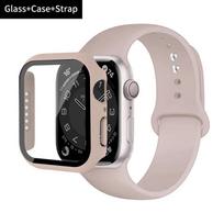 Stiklas + dėklas + dirželis Apple Watch apyrankei 44mm 45mm 42mm 41mm 40mm 38mm Silikoninė laikrodžio apyrankė iWatch series 8 9 7 6 5 4 3 SE 38mm series 321 gray