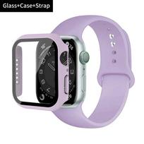 Stiklas + dėklas + dirželis Apple Watch apyrankei 44mm 45mm 42mm 41mm 40mm 38mm Silikoninė laikrodžio apyrankė iWatch series 8 9 7 6 5 4 3 SE 45mm series 7 8 9 gray