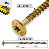 Medinių konstrukcijų varžtas su flanšine galvute, 8 mm x 280 mm, 50gb