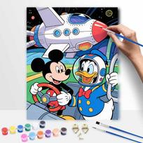 Disney Mickey Mouse and Donald Duck space adventure oil paint by numbers painting kit handmade diy home decoration gift 20x30cm black