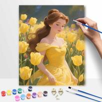 Disney Belle Princess Yellow Tulip Garden Paint by Numbers Painting Art Kit Home Decor Gift 20x30cm yellow