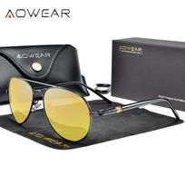 AOWEAR HD Night Vision Glasses Man Polarized Yellow Night Driving Aviation Sunglasses Brand Designer Car Driver Goggles Eyewear AOWEAR black