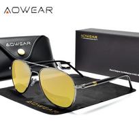 AOWEAR HD Night Vision Glasses Man Polarized Yellow Night Driving Aviation Sunglasses Brand Designer Car Driver Goggles Eyewear AOWEAR beige