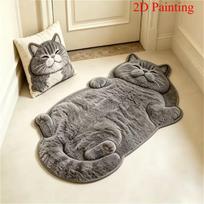 Cute Cartoon Lazy Cat-shaped Rug Fun Creative Home Decor for Bedroom Beside Floor Mat Entrance Bathroom Washable Soft Carpet 50x80cm gray