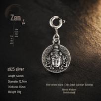 S925 Sterling Silver Zodiac Guardian Buddha Pendant with Nine-Prong Vajra Design S925 Sterling Silver black