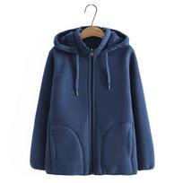 Autumn Winter Polar Fleece Coat Women Thicken Warm Hoodies Sweaters Jackets Middle-age Female Zip-up Outerwear Casual Tops 4XL mėlyna