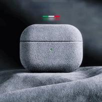 Itališkas zomšos odos dėklas Airpods Pro 2, Airpods Pro 3, Airpods 4 3, prabangus dirbtinės odos visapusiškas dėklas For AirPods 4 gray