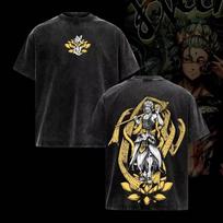 Anime Record of Ragnarok Buddha Printed Tee Men Women Washed Cotton T-shirts Short Sleeve Vintage T shirt Harajuku Male T shirt 140 black
