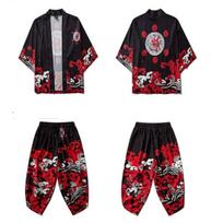 Nacionalinio stiliaus gervės kardiganas-apsiaustas kostiumas 3D spausdintas drakono totemas Ukiyo-e katė Devynių taškų kelnės Kimono chalatas XL black