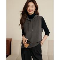 Vest Sweater Winter Versatile Sweater Lazy Sleeveless Vest Hat Layered Knitted Sweater M black