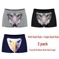 Vyriškos trumpikės su gyvūnų raštu - Vilko ir pelėdos dizainas 4XL gray