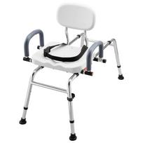 Sliding Shower Chair, 180 kg Tub Transfer Bench for Bathtub with Swivel Seat, Shower Bench with Pivoting Arms and Backrest, Height & Width Adjustable