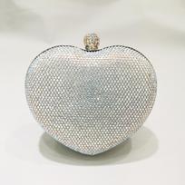 WHTUOHENG Red/Silver Heart Shape Mini Purse for Women Crystal Embellished Diamond Bridal Clutch Luxury Party Dinner Lady Handbag 15cmX13cmX6cm gray