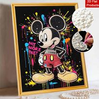 Disney Pearl Art Painting Home Wall Decor Mickey Graffiti Art Crafts Handmade DIY Adult/Beginner Gift Creative Home Decor Frameless Canvas Print 30x40 black