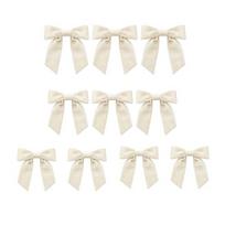 Easy Fix Bows with Cable Ties 10Pcs Velvet Christmas Bows, 11x12.5cm Large Ribbon Ornament Built-in Tie Decorative for Tree Xmas And Wreath Gift Box, beige