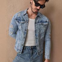 Men’s Denim Jacket: Slim-fit, Stylish, Trendy, Distressed, Edgy and Cool Men’s Top Jacket XXXL gray