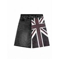 Vintage Washed Denim Shorts With Cross Pendant Detail Loose Fit Straight Cut Casual Women Large black