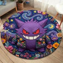 Veltinio mūšio Pokemonų apvalus kilimas, Kilimas svetainei, miegamajam, sofai, žaidimų kambariui dekoruoti, Neslystantis grindų kilimėlis 80cmx80cm purple