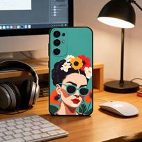 Frida Kahlo meno telefono dėklas Juodas silikonas Minkštas Samsung S25,S24,S21,S22,S23,S30,Ultra,S20,Plus,Fe,Lite Samsung S21plus blue