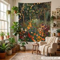 Miško Gėlių Meninė Sieninė Danga, Senovinis Aliejinės Tapybos Sienų Kabinys, Boho Estetinis Dekoras Miegamajam Svetainei 100X150CM gray