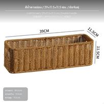 Kampinis rotango laikymo krepšys, aukštas plonas organizatorius, plastiko pintas konteineris su rankenomis mankštos kilimėliams, LC 39x11.5x11.5 2H beige