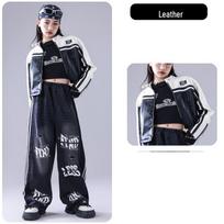 Naujųjų Metų Vaikų Hip Hop Šokio Apranga - Amerikietiška Madinga Odinė Striukė ir Pasiruošimo Rinkinys 120 cm gray