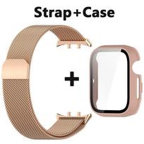 Metalinė apyrankė + PC apsauginis dėklas „Honor Watch 5“ išmaniajam laikrodžiui Milanietiška magnetinė nerūdijančio plieno laikrodžio apyrankė „Honor Watch5“ Honor Watch 5 rožinė/smėlio rudos spalvos