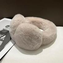 Real Rex Rabbit Fur Earmuffs for Women Winter Ear Warmers Soft Warm Furry Ear Muffs for Cold Weather beige