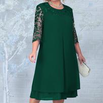 Didelio dydžio vasarinė suknelė Elegantiška siuvinėta šifono išleistuvių vakarėlio suknelė apkūnioms moterims Laisva moteriška bažnytinė suknelė 3XL žalia