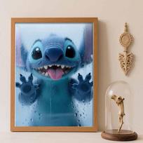 Disney Diamond Painting Kit Stitch 5D DIY, suitable for beginners and craft lovers, interior space decoration Round 20x30cm gray