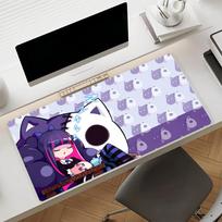 Gaming Mouse Pad Large Desk Mat Stitched Edges Neon Pink Purple Angel Anime Girls Print Keyboard Pad for Gamer Home Office 400x800x2mm black