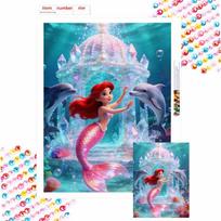 Disney Mermaid And Dolphin Diamond Paint Art Kit Mosaic Painting Diamond Art Home Room Decor Gift Round 20x30cm blue