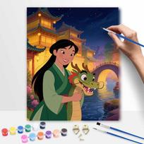 Disney Mulan and dragon oil painting hand painting art kit coloring painting handmade diy home decoration gift 50x70cm
