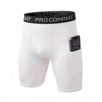 Men's Cool Dry Compression Shorts with Phone Pocket - Spandex Sports Running Gym Base Layer. Medium balta