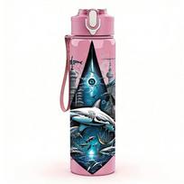 1PC Dark Shark Ocean Monster Print 750ml Color Plastic Sports Water Bottle Leakproof Flip Straw Lid Suitable for Sports Office Home Use pink