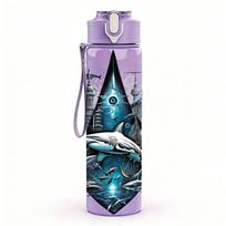 1PC Dark Shark Ocean Monster Print 750ml Color Plastic Sports Water Bottle Leakproof Flip Straw Lid Suitable for Sports Office Home Use