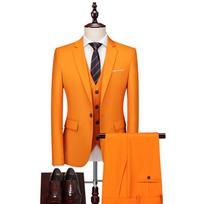 Trijų dalių vyriškas laisvalaikio verslo kostiumas Vestuvinis kostiumas Vyriški drabužiai Stilingi kostiumai ir švarkai M oranžinė