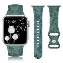 Gėlėmis graviruotas dirželis Apple Watch Ultra2 49MM 41/40/38 Dobilų gėlių raštas Silikoninis dirželis 46mm 45mm 44mm 42mm iWatch 10/9/8/7/6/5/4/3/SE Series10 42mm black
