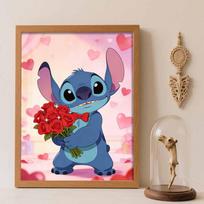 Disney Diamond Painting Kit Unframed Stitch With Roses Classic Style Home Decor Craft, Perfect Gift Idea Round 50x70cm