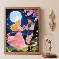 Disney Diamond Art Painting Kit 5D Aurora and Prince Charming Diamond Painting Dot Art Kit Home Wall Decor Round 50x70cm