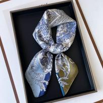 Blue and white plain silk scarf summer sunscreen shawl national style fashion scarf simulation silk 71cm square scarf professional scarf women 70*70 gray