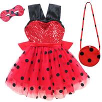 Stebuklingos Mergaitės Boružės ir Katino Noir vasarinės su klostuotu sijonu suknelės vaikams nuo 3 iki 8 metų Dress Bag Mask,140cm red