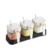 4Pcs Glass Seasoning Box Set with Spoon Spice Containers Moisture-proof Salt Shake Bottle  Sugar