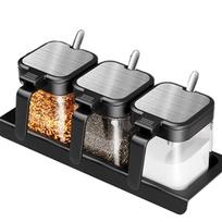 4Pcs Glass Seasoning Box Set with Spoon Spice Containers Moisture-proof Salt Shake Bottle  Sugar