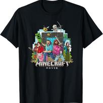 Minecraft filmo pagrindinių veikėjų grupės nuotrauka, animacinio stiliaus marškinėliai L gray