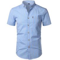Vyriški maži languoti marškinėliai su sagutėmis Vasariniai nauji trumpomis rankovėmis Slim Fit Vyriški marškiniai Laisvalaikio langai Gingham Chemise Homme L mėlyna