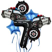 Police Car-themed Tire Digital Aluminum Film Balloon Set for Children's Birthday Party Racing Decoration police car set 7 gray